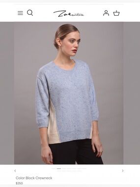 ZOE COUTURE 100% Cashmere Color Block Crewneck Sweater 3/4 Sleeve, Medium